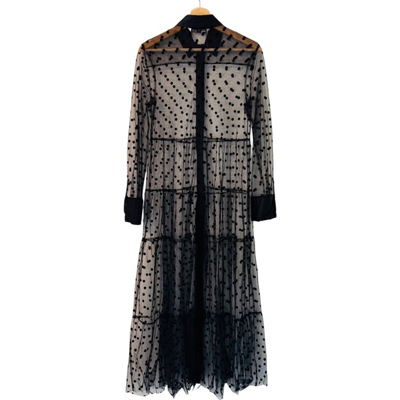 ZARA Sheer Polka Dot Tulle Button Down Short Dress in Black Size XS - Picture 7 of 9